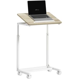 MHSTAR UK LTD HOMCOM C-Shaped Sofa Side Table, Height Adjustable Overbed Table with Tilting Desktop, Mobile Laptop Desk for Living Room Bedroom, Oak and White