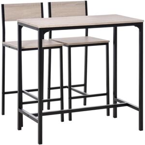 MHSTAR UK LTD HOMCOM 3 Pcs Table Stool Set Industrial Design w/ Metal Frame Oak Tone MDF Panels Minimal Compact Beautiful