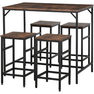 MHSTAR UK LTD HOMCOM Industrial Rectangular Bar Table Set with 4 Stools for Dining Room, Kitchen, Dinette