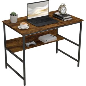 MHSTAR UK LTD HOMCOM Computer Desk with Storage Shelf, 100 x 60cm Home Office Desk with Metal Frame, Study Table, Easy Assembly, Rustic Brown