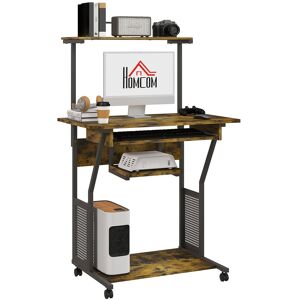 MHSTAR UK LTD Homcom Rolling Computer Desk - Rustic Brown