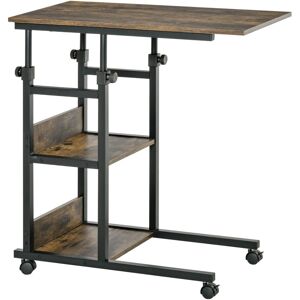 MHSTAR UK LTD HOMCOM C-Shaped Side Table Industrial Mobile Rolling End Desk with 3-Tier Storage Shelving, Adjustable Height, Wheels