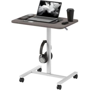 MHSTAR UK LTD HOMCOM Height Adjustable Standing Desk, Pneumatic Sit Stand Desk for Laptop, Mobile Overbed Table with Wheels and Headphone Hook for Home Office, Grey