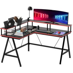 MHSTAR UK LTD HOMCOM L-Shape Gaming Corner Desk Computer Table w/ Monitor Shelf Workstation