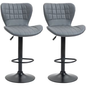 MHSTAR UK LTD HOMCOM Bar Stools Set of 2 Adjustable Height Swivel PU Leather Bar Chairs Grey