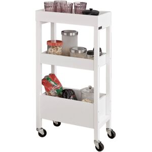 SoBuy Commercial GmbH SoBuy FKW49-W, Wooden 3 Tiers Serving Trolley on Wheels, Home Kitchen Trolley Cart, White