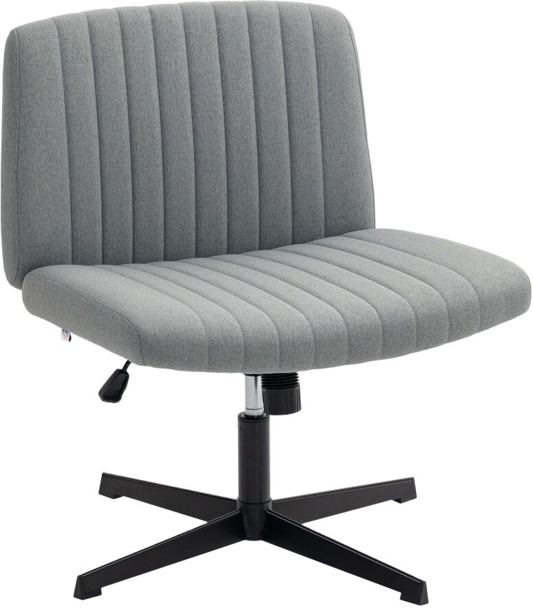 MHSTAR UK LTD HOMCOM Armless Office Chair No Wheels, Linen Fabric Criss Cross Legged Desk Chair with Wide Seat, Thick Padding, Tilt Function, Height Adjustable Swiv