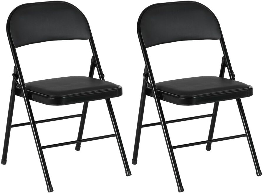 MHSTAR UK LTD HOMCOM Padded Folding Chairs Set of 2 PU Leather Foldable Chairs with Cushioned Seat and Metal Frame for Home Office Dining Computer Desk Reception Ro