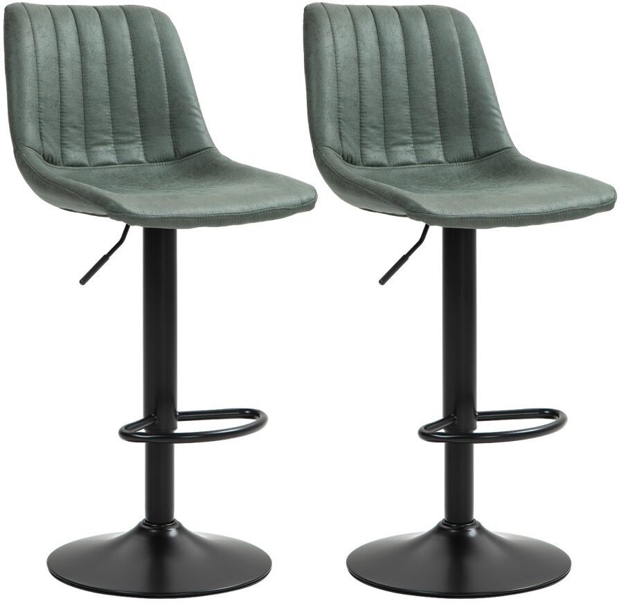 MHSTAR UK LTD HOMCOM Adjustable Bar Stools Set of 2 Counter Height Barstools Dining Chairs 360° Swivel with Footrest for Home Pub, Green
