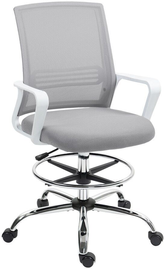 MHSTAR UK LTD HOMCOM Drafting Chair, Swivel Draughtsman Chair, Ergonomic Office Chair, Mesh Standing Desk Chair with Lumbar Support, Adjustable Foot Ring, Adjustabl