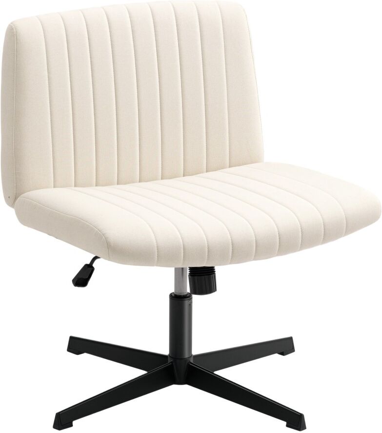MHSTAR UK LTD HOMCOM Armless Office Chair No Wheels, Linen Fabric Criss Cross Legged Desk Chair with Wide Seat, Thick Padding, Tilt Function, Height Adjustable Swiv