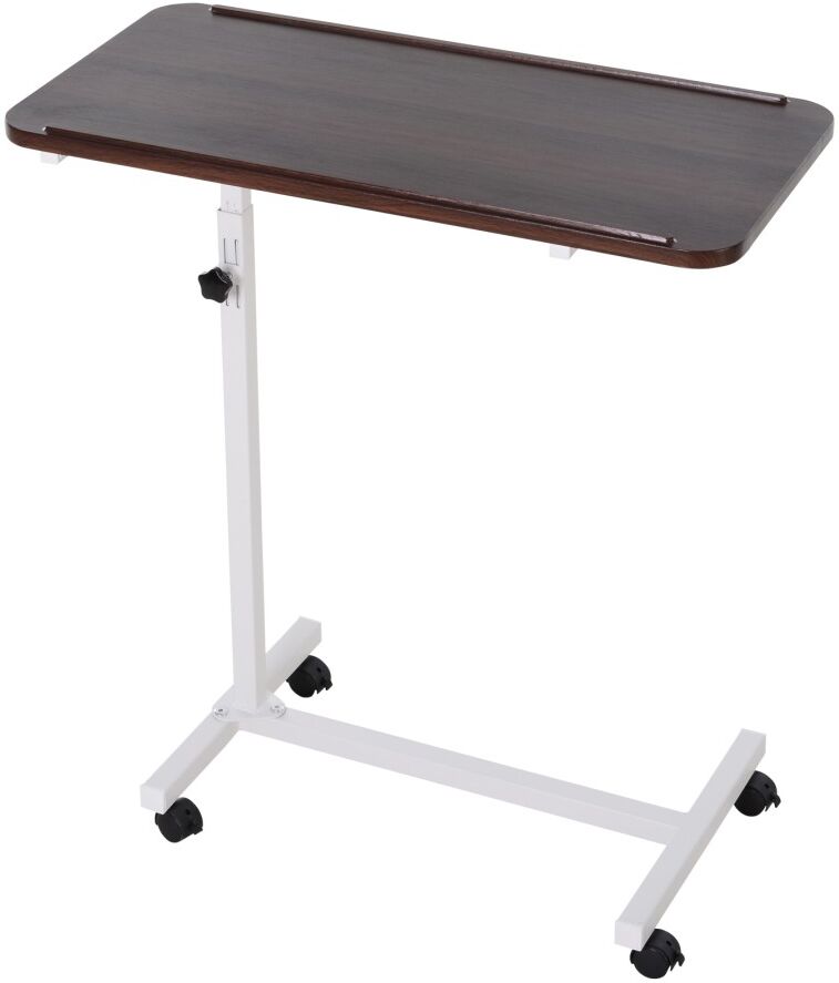 MHSTAR UK LTD HOMCOM Portable Overbed/Chair Table Sofa Side Notebook Laptop Desk PC Stand Height Adjustable w/ Lockable 4 Castors & Wooden Top - Brown