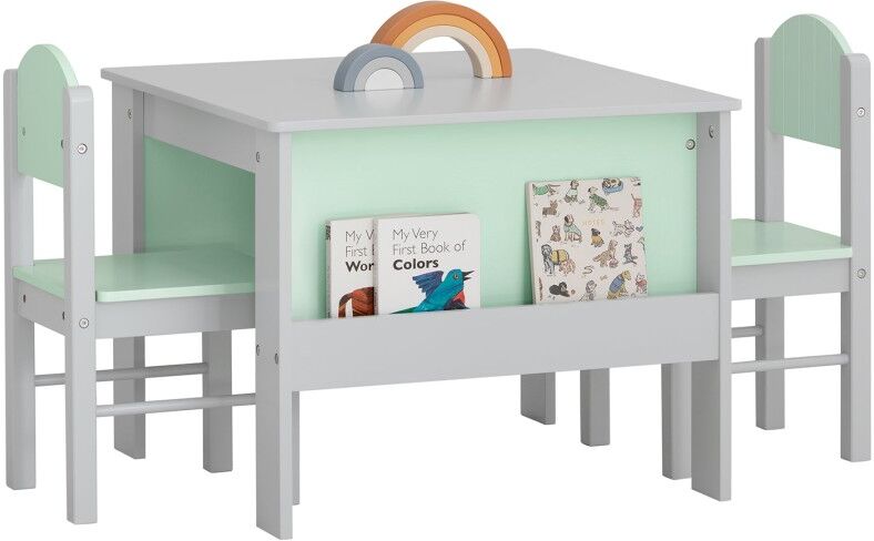 SoBuy Commercial GmbH SoBuy KMB88-HG, Children Table and 2 Chairs with Storage, Children Kids Desk Table Chair Set, Grey