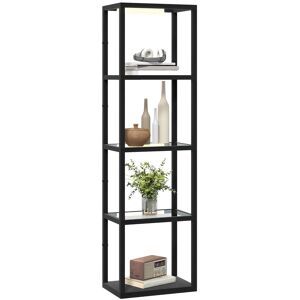 MHSTAR UK LTD HOMCOM LED Floor Lamp with Glass Shelves, 4 Layers Dimmable Tall Standing Lamp, Modern Column Shelf Floor Light for Living Room, Bedroom, Office, Blac