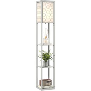 MHSTAR UK LTD HOMCOM Modern Shelf Floor Lamp Light with Three Open Shelves Large Storage Display, for Living Room, 160cm, Bulb not Included, Light Grey