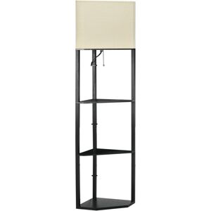 MHSTAR UK LTD HOMCOM Corner Modern Floor Lamp with Shelves for Living Room, Bedroom, Black