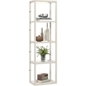 MHSTAR UK LTD HOMCOM LED Floor Lamp with Glass Shelves, 4 Layers Dimmable Tall Standing Lamp, Modern Column Shelf Floor Light for Living Room, Bedroom, Office, Oak