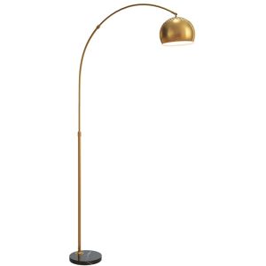 MHSTAR UK LTD HOMCOM 180cm Arc Floor Lamp for Living Room, Modern Adjustable Standing Lamp with Foot Switch, Faux Black Marble Base and Bell Shade for Home Offices,