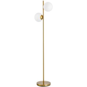 MHSTAR UK LTD HOMCOM 2 Glass Shade Floor Lamp Metal Pole Modern Decorative Floor Switch Gold