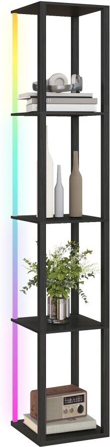 MHSTAR UK LTD HOMCOM RGB LED Floor Lamp with Shelves, Modern Dimmable Standing Lamp with Remote Control, Adjustable Brightness & Speed for Living Room, Bedroom, Off