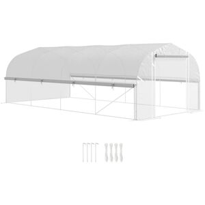 MHSTAR UK LTD Outsunny 6 x 3 x 2m Walk-in Polytunnel Greenhouse, Zipped Roll Up Sidewalls, Mesh Door, 8 Mesh Windows, Tunnel Warm House Tent with PE Cover, Complime