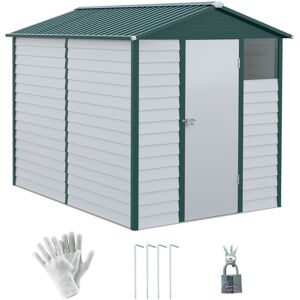 MHSTAR UK LTD Outsunny 9FT x 6FT Galvanized Metal Garden Shed, Outdoor Storage Shed with Sloped Roof, Lockable Door, Tool Storage Shed for Backyard, Patio, Lawn, Wh