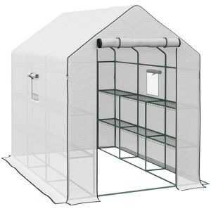 MHSTAR UK LTD Outsunny Walk-in Greenhouse with 3 Tier Shelves, Outdoor Green House Garden Grow House with Reinforced PE Cover, Roll-up Door and Mesh Windows, 140 x
