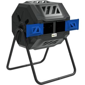 MHSTAR UK LTD Outsunny 160L Tumbling Compost Bin Outdoor Dual Chamber 360° Rotating Composter, Garden Compost Bin w/ Sliding Doors & Solid Steel Frame, Blue