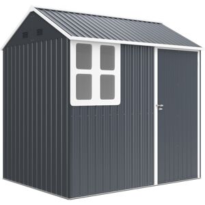 MHSTAR UK LTD Outsunny 7 x 6 ft Garden Shed, Metal Shed with Single Door, Window and Air Vents, Galvanised Outdoor Lockable Tool Storage House, Dark Grey
