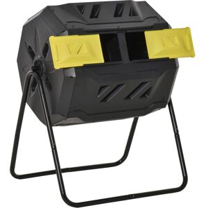 MHSTAR UK LTD Outsunny 160L Tumbling Compost Bin Outdoor Dual Chamber 360° Rotating Composter, Garden Compost Bin w/ Sliding Doors & Solid Steel Frame, Yellow