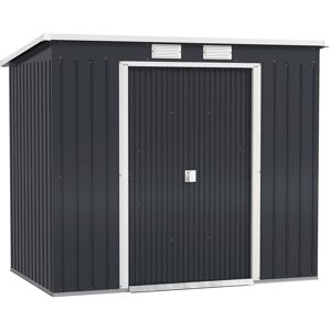 MHSTAR UK LTD Outsunny 7 x 4ft Lean to Garden Shed with Foundation Kit, Double Door and Vents, Outdoor Metal Storage Shed for Equipment Tools, Dark Grey