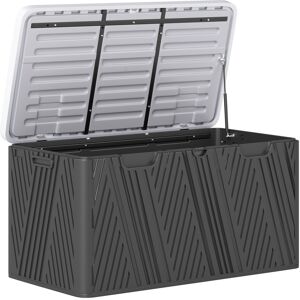 MHSTAR UK LTD Outsunny 380L Garden Storage Box Outdoor Storage Box Waterproof with Lockable Lid and Moulded Handles, Double-Layer Wood Effect HDPE Deck Box, 115 x 6