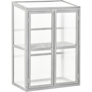 MHSTAR UK LTD Outsunny Wooden Cold Frame Greenhouse Polycarbonate Garden Grow House for Flower Vegetable Plants with Adjustable Shelf, Double Doors, 76 x 47 x 110cm