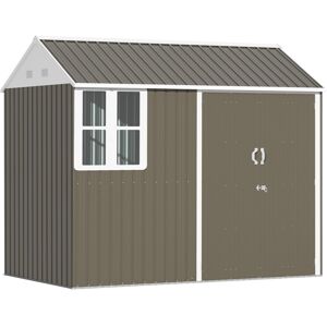 MHSTAR UK LTD Outsunny 8 x 6 ft Galvanised Garden Shed, Double Door Metal Shed with Window and Air Vents, Outdoor Lockable Tool Storage House for Patio, Lawn, Grey