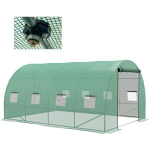 MHSTAR UK LTD Outsunny 4 x 3(m) Polytunnel Greenhouse with Sprinkler System, Walk-in Green House for Garden with Wide Roll-up Door, 8 Mesh Windows, Galvanised Steel