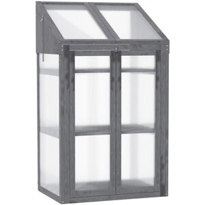 MHSTAR UK LTD Outsunny Wooden Cold Frame Polycarbonate Greenhouse with Openable Top Cover and Double Door, Grow House for Flower, Vegetable and Plants, 70 x 50 x 12