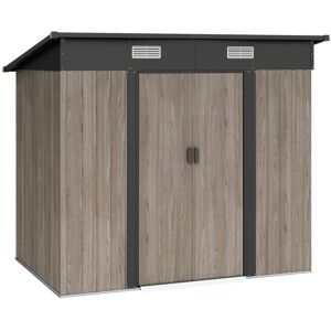 MHSTAR UK LTD Outsunny 7 x 4ft Outdoor Garden Metal Storage Shed, Tool Storage Box for Patio, Grey Wood Grain