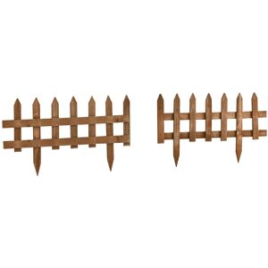 MHSTAR UK LTD Outsunny 60L x 1D x 34H cm Pack of 12 Wooden Border Fences, Garden Fixed Picket Fence for Lawn Edging, Flowerbed, Brown