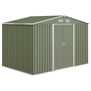 MHSTAR UK LTD Outsunny 9 x 6FT Garden Storage Shed, Metal Outdoor Storage Shed House with Floor Foundation, Ventilation & Doors, Light Green