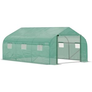 MHSTAR UK LTD Outsunny Walk-in Polytunnel Garden Greenhouse, Outdoor Mesh Door Greenhouse with PE Cover and 6 Windows, 4.5 x 3 x 2m, Green