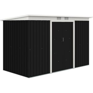 MHSTAR UK LTD Outsunny 9ft x 4ft Corrugated Garden Metal Storage Shed Outdoor Equipment Tool Box with Kit Ventilation & Doors Dark Grey
