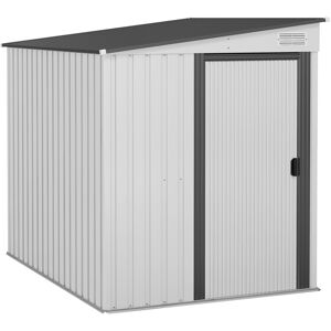 MHSTAR UK LTD Outsunny 5 x 7FT Galvanised Metal Garden Shed with Foundation, Lean to Shed, Tool Storage House with Sliding Doors, 2 Vents, Adjustable Shelves and Ho
