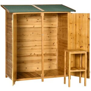 MHSTAR UK LTD Outsunny Garden Wood Storage Shed w/ Flexible Table, Hooks and Ground Nails, Multifunction Lockable Sheds & Outdoor Asphalt Roof Tool Organizer, 140 x