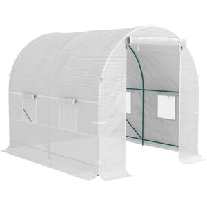 MHSTAR UK LTD Outsunny Reinforced Walk In Polytunnel Greenhouse with Roll Up Door, Galvanised Steel Frame and Zipped Door Windows (2 x 2.5m), White