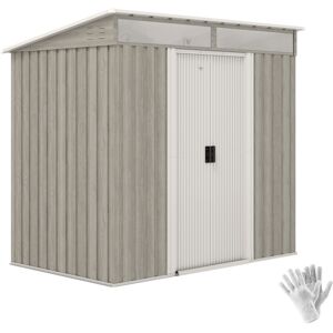 MHSTAR UK LTD Outsunny 6.5 x 4FT Galvanised Metal Garden Shed with Double Sliding Doors and 2 Vents, Lockable Tool Storage House with Foundation Kit, Light Grey Woo