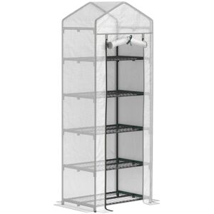 MHSTAR UK LTD Outsunny 5 Tier Mini Greenhouse, Portable Greenhouse with Reinforced PE Cover, Garden Grow House with Roll Up Door and Shelves, 69 x 49 x 193cm, White