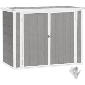 MHSTAR UK LTD Outsunny 4.7 x 2.5FT Garden Shed, Double Bin Storage Shed with Lockable Doors, Outdoor Small Shed with Openable Lid for 2 Trash Cans, Garden Tools, Gr
