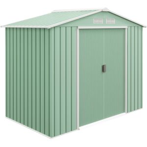 MHSTAR UK LTD Outsunny 7 x 4ft Garden Metal Storage Shed, Outdoor Storage Hose with Ventilation Slots, Floor Foundation and Lockable Double Doors, Light Green