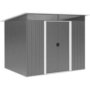 MHSTAR UK LTD Outsunny Garden Metal Storage Shed House Hut Gardening Tool Storage w/ Tilted Roof and Ventilation 8.5 x 6ft, Grey