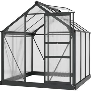 MHSTAR UK LTD Outsunny 6 x 6ft Polycarbonate Greenhouse, Large Walk-In Green House with Slide Door and Window, Garden Plants Grow House with Aluminium Frame and Fou